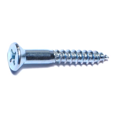 Midwest Fastener Wood Screw, #14, 1-3/4 in, Zinc Plated Steel Flat Head Phillips Drive, 100 PK 02604